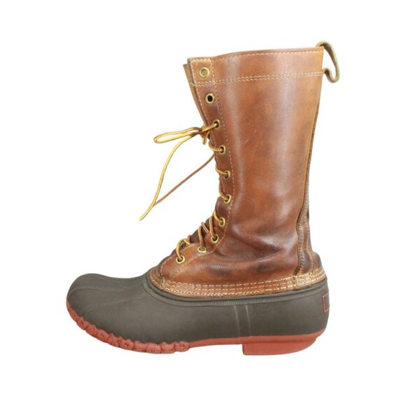 LL Bean Women's Brown Leather Lace Up Midcalf Hunting Duck Boots Size 9 M - Picture 1 of 9